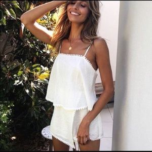 Sabo Skirt White Romper with ripped texture